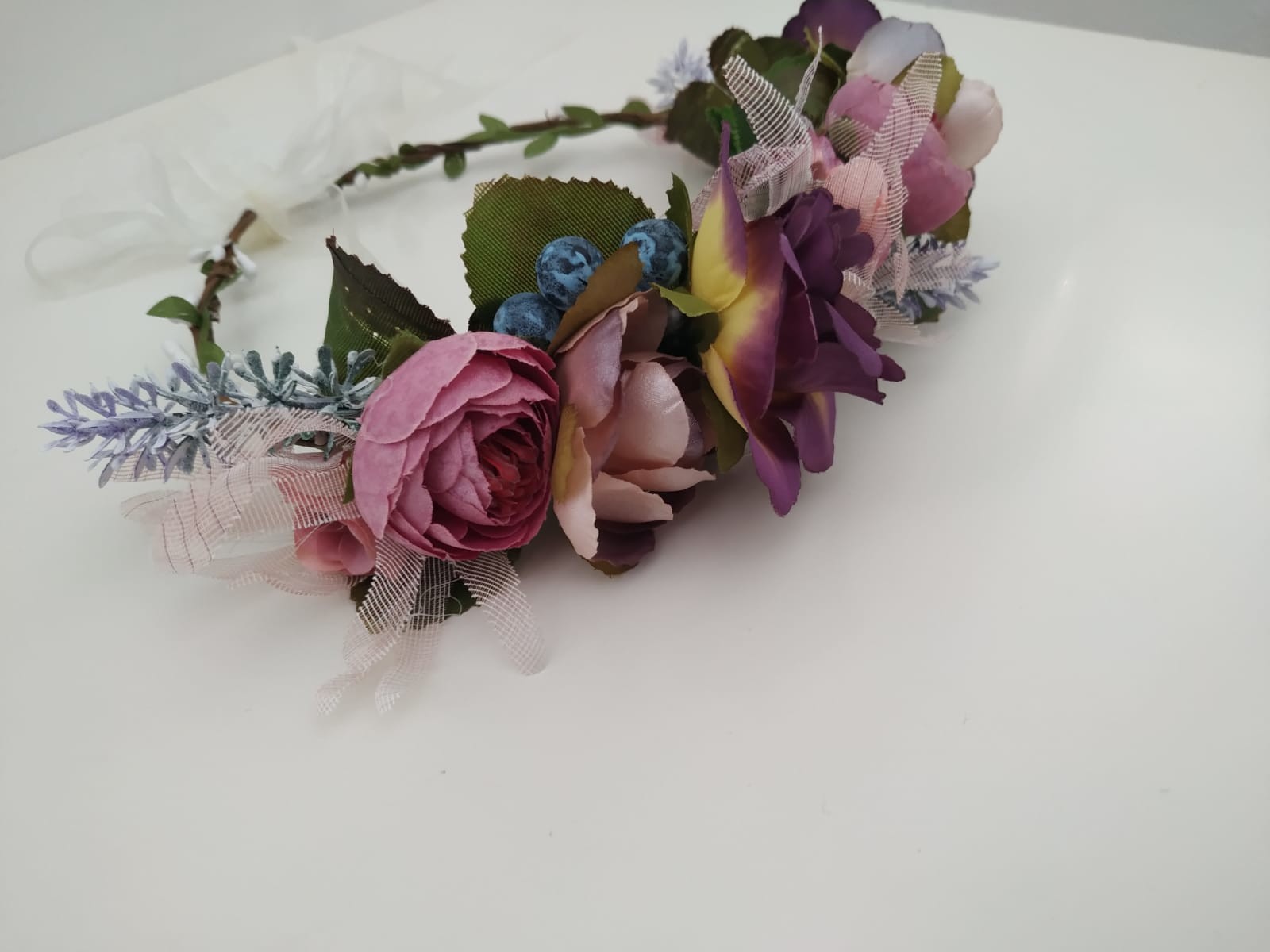 huella dactilar director Húmedo Diadema de flores Ref. 01 tonos rosas y morados - Euforia Modas