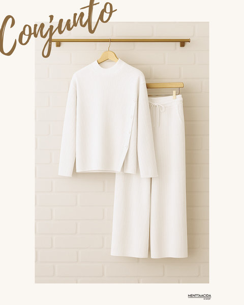 Conjunto Punto Canalé Botones color Blanco