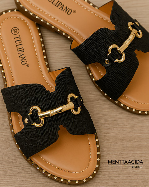 Sandalias Hebilla Negras Sandalias Hebilla Negras planas de Menttaacida