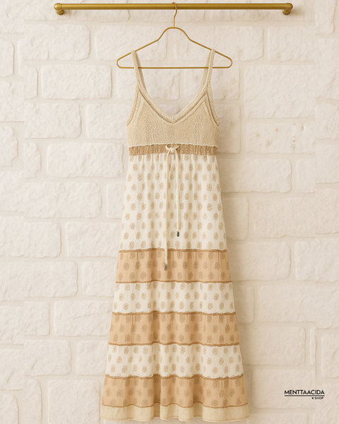 Vestido crochet boho bicolor beige Vestido crochet bicolor beige Menttaacida