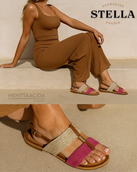 Sandalias planas boho Stella Fucsia Sandalias planas boho Stella color fucsia
