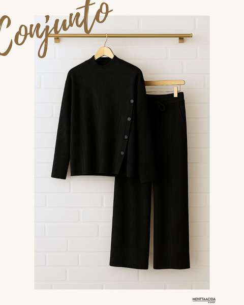 Conjunto Punto Canalé Botones color negro