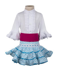 Falda flamenca y camisa para niña turquesa