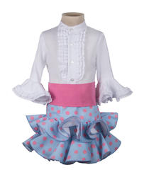 Falda flamenca y camisa para niña celeste y rosa