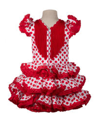 Traje de gitana flamenca para niña popelín lunar rojo con flecos rojos MiBebesito
