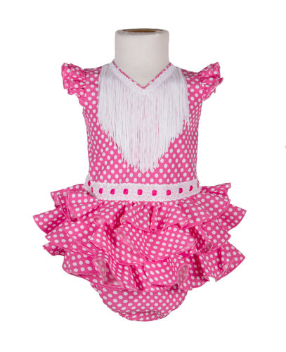 Traje de flamenca de bebé rosa fucsia