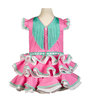 vestido de gitana para niña rosa con lunares blancos y volantes remate de madroño en verde agua - MiBebesito