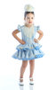 vestido de flamenca para niña tipo marisol con estampado de cachemir y lunares, celeste y blanco con flecos en blanco, modelo - MiBebesito