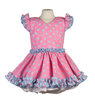 vestido de gitana para niñas rosa chicle con lunar celeste y blanco con pequeño escote en la espalda - MiBebesito