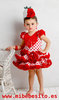 Traje de gitana flamenca para niña popelín lunar rojo con flecos rojos MiBebesito