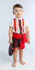 Traje de gitano flamenco para niño compuesto de camisa con chorreras, pantalón corto negro con lunar rojo y fajín a juego gtnn412 MiBebesito