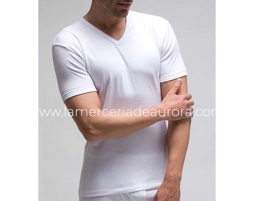 Camiseta interior hombre manga corta cuello pico 750 de Rapife