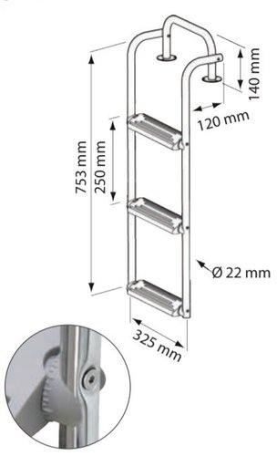 ESCALERA PLEGABLE AC. INOX. 3 PELDAÑOS 90º-180º