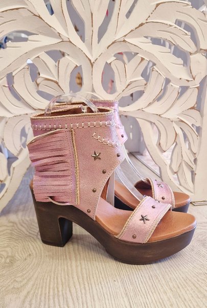 Sandalia piel flecos rosa glitter