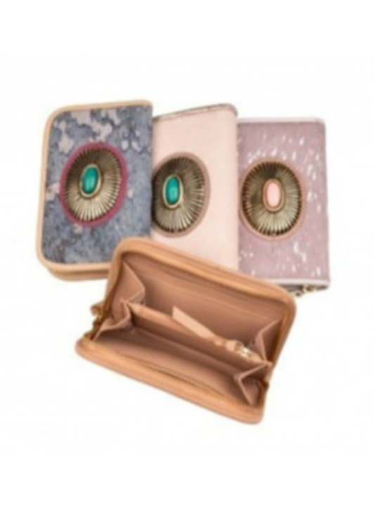 Monedero piel camel y lila