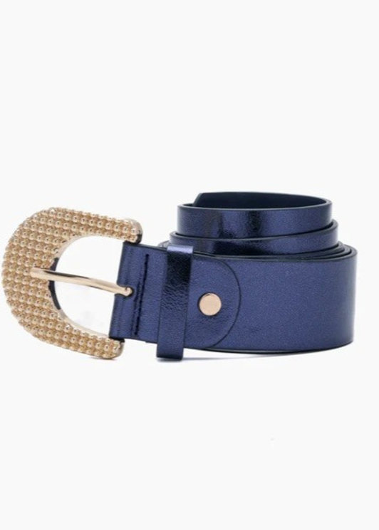 Cinturon azul metalizado