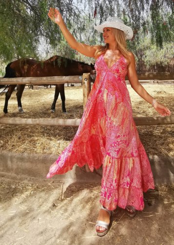 Vestido seda rosa paisley