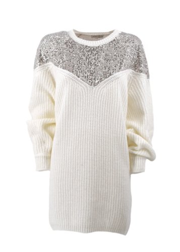 Vestido punto y lentejuelas Relish Blanco