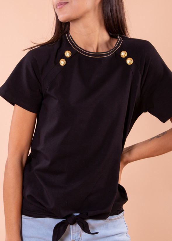 Camiseta negra filo dorado Botones - Stártara Shop Tienda online Boho Chic