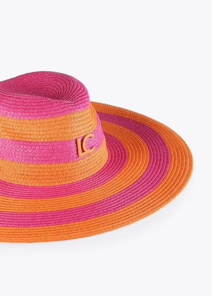 Sombrero print rayas naranja y fucsia Lola Casademunt