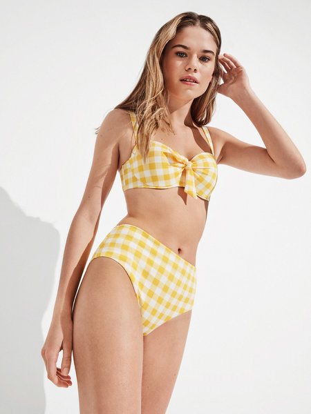 Bikini Vichy amarillo braguita alta